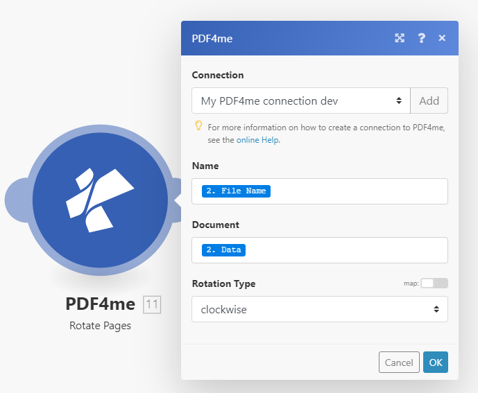 Rotate pages of your PDF uusing PDF4me and Make