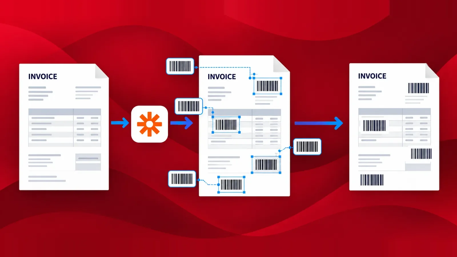 Fügen Sie mit Zapier und PDF4me mehrere Barcodes zu PDFs hinzu.