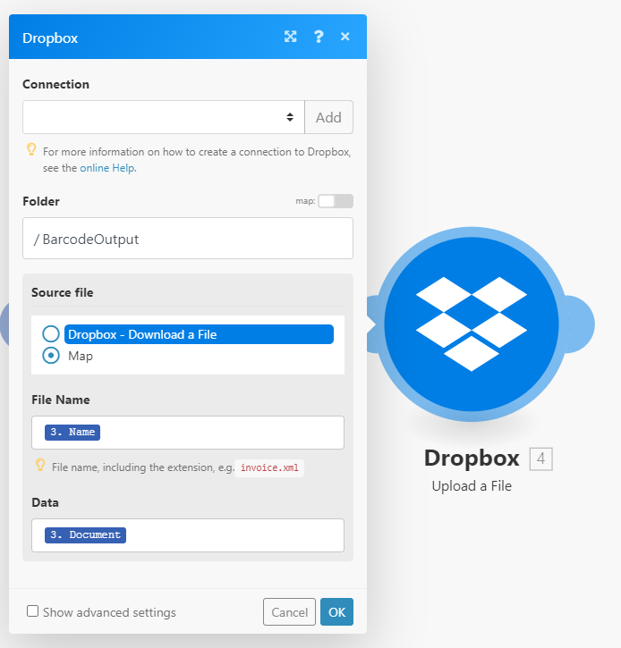 Télécharger des fichiers vers le module Dropbox