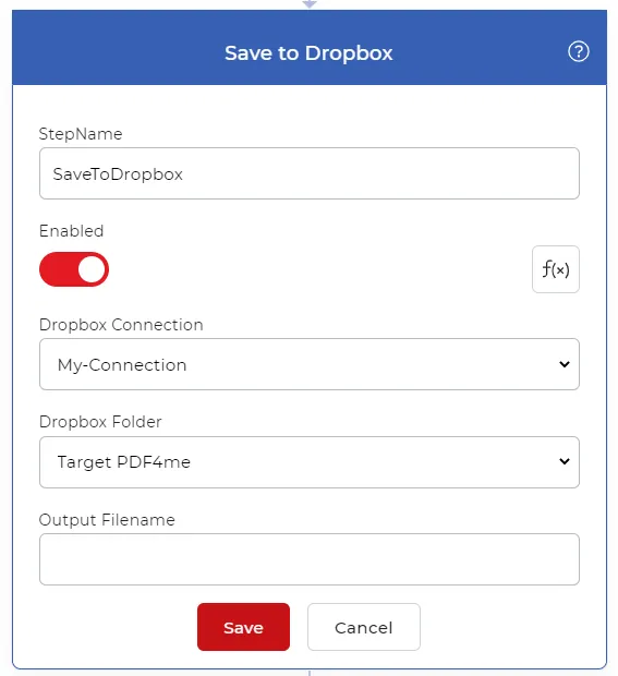 Simpan ke tindakan Dropbox
