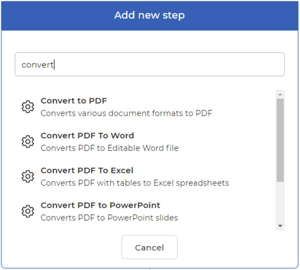 Control workflow action