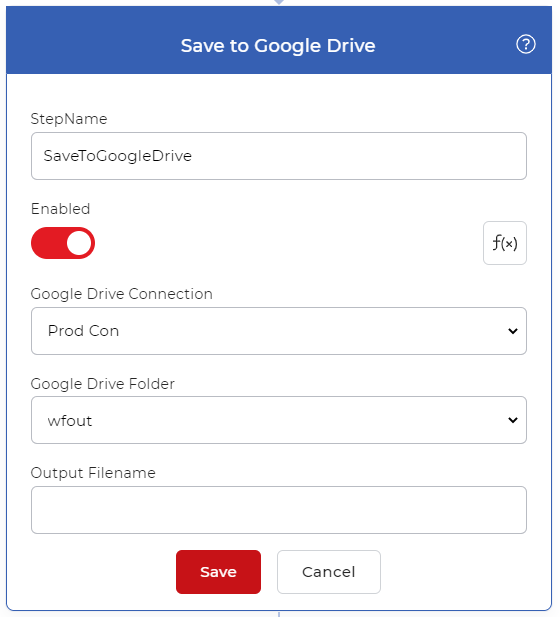 Guardar no Google Drive para ficheiros de saída