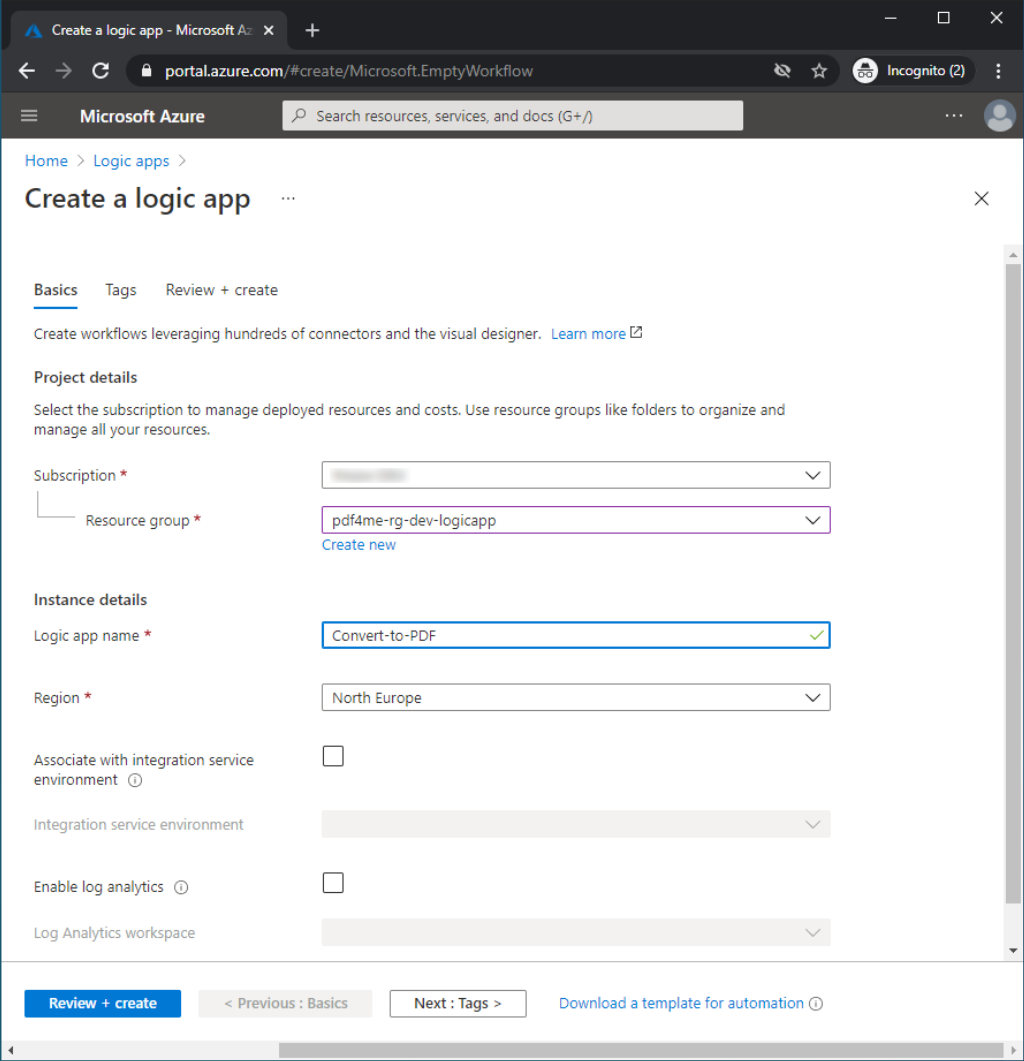 Configurazione di una nuova applicazione logica