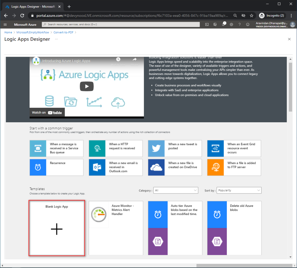 Creating workflow in Azure logic apps with PDF4me Connect