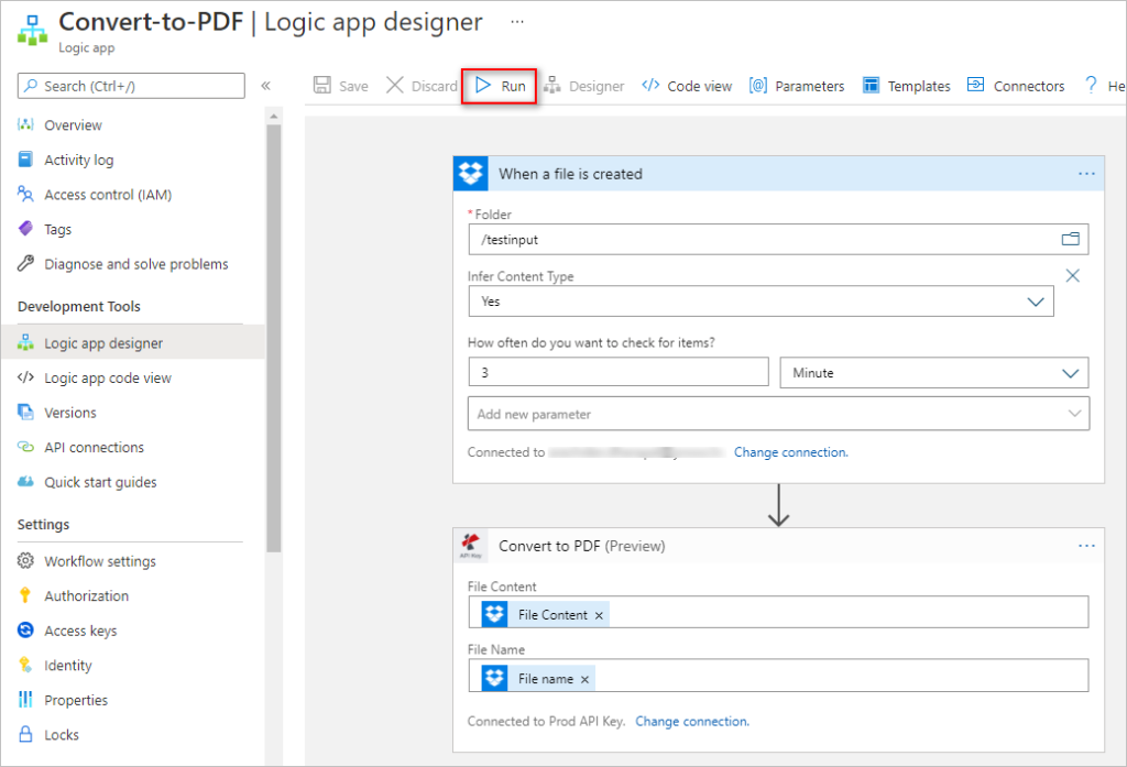 Eseguire l'applicazione logica creata con PDF4me Connect