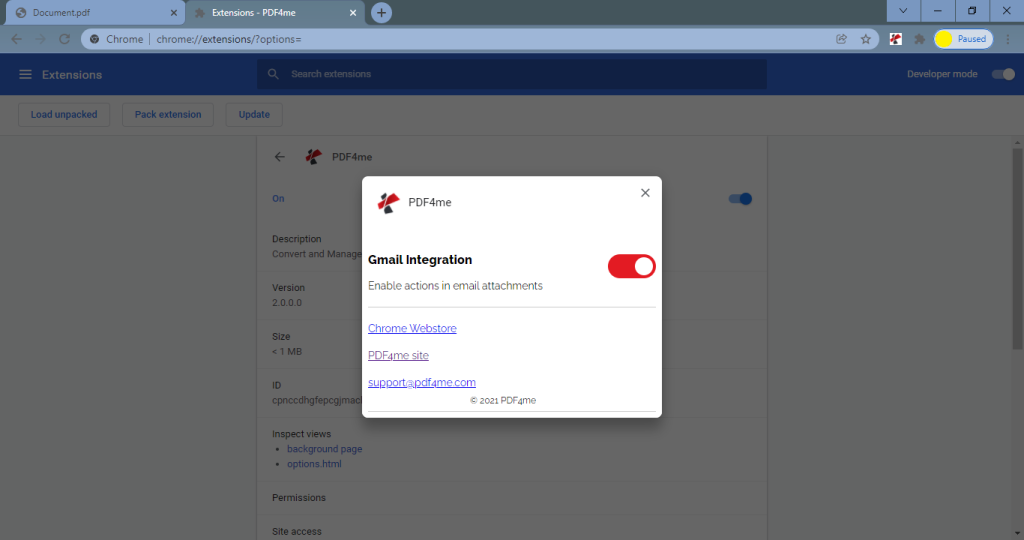 Habilitar a integração do Gmail para trabalhar com anexos PDF