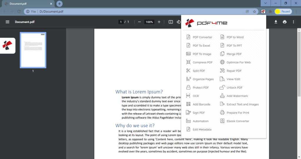 Raccourci vers tous les outils et automatismes de PDF4me