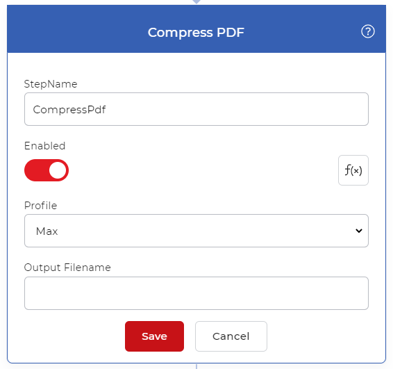 Comprimir ação PDF para fluxos de trabalho