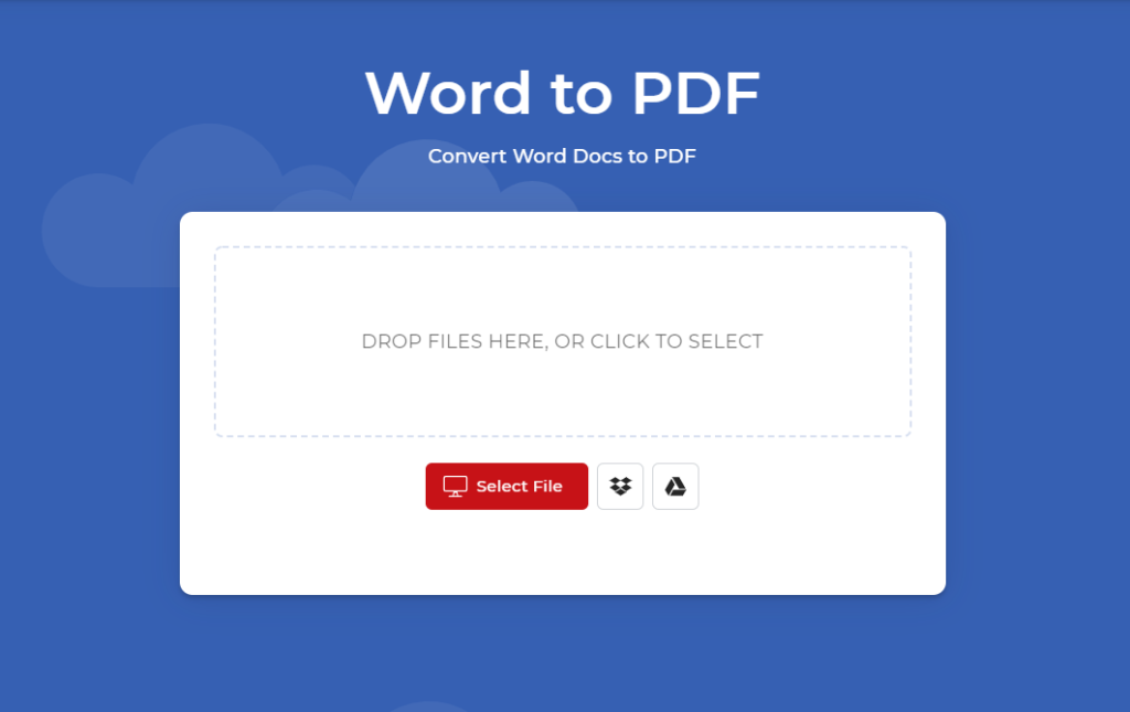 The Word to PDF converter interface