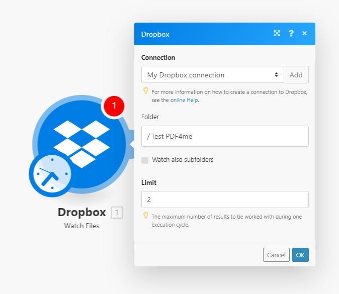 Dropbox-Modul zum Überwachen von Dateien