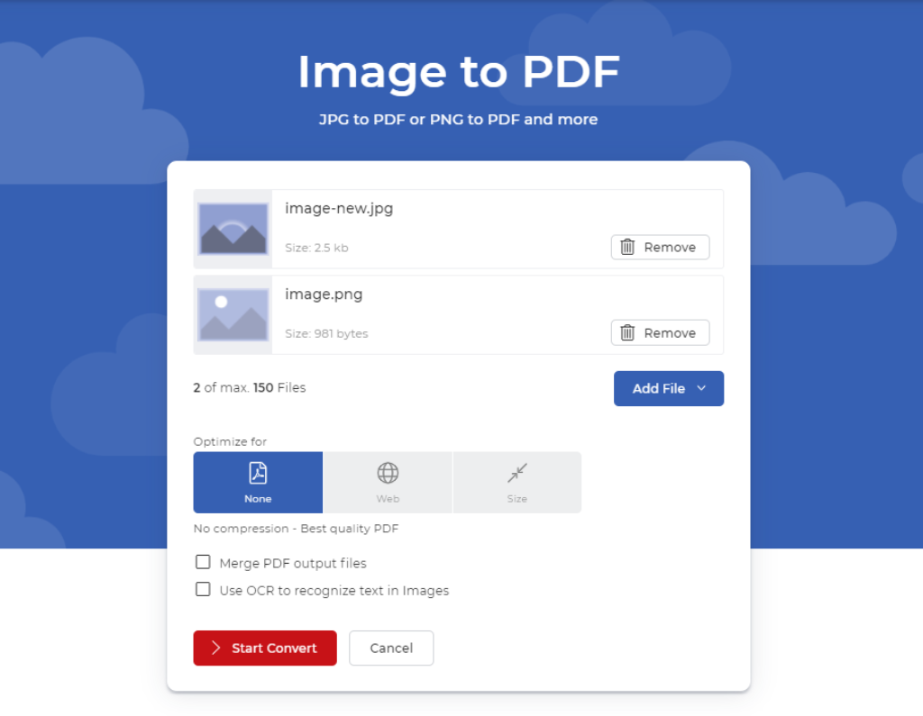 Converter JPG para PDF usando o conversor de Imagem para PDF