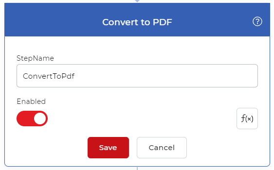 Interfaz de la acción de convertir a PDF