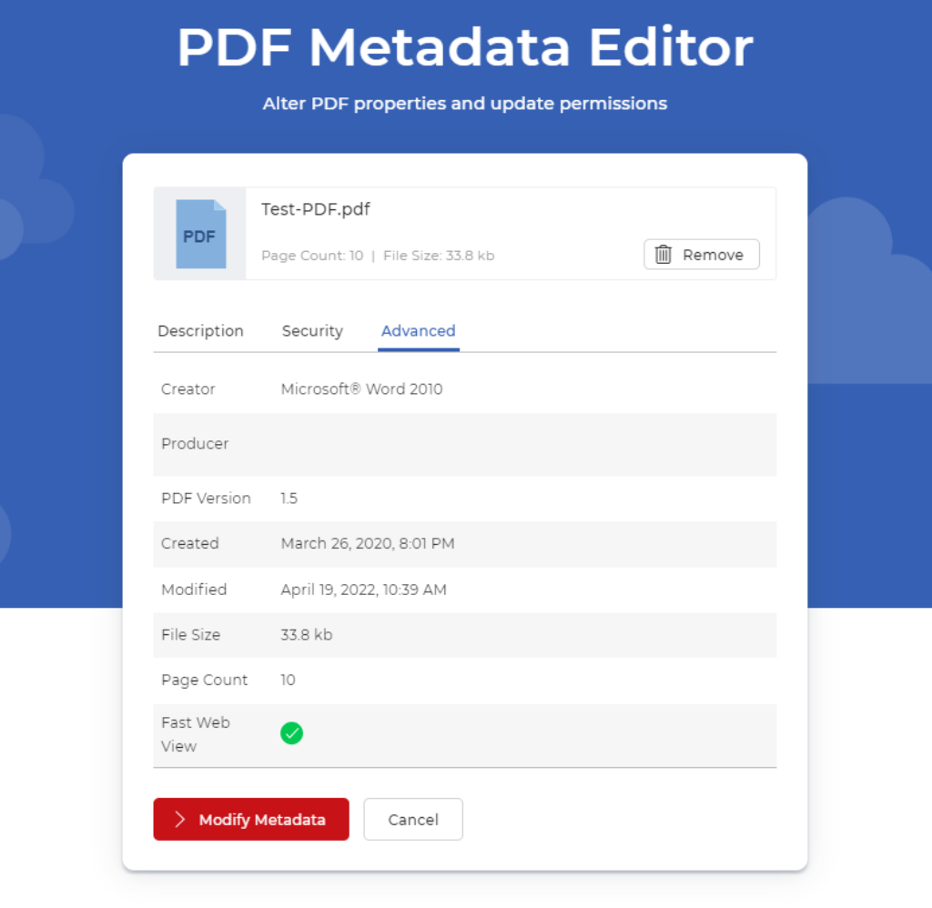 Metadata Editor and viewer interface