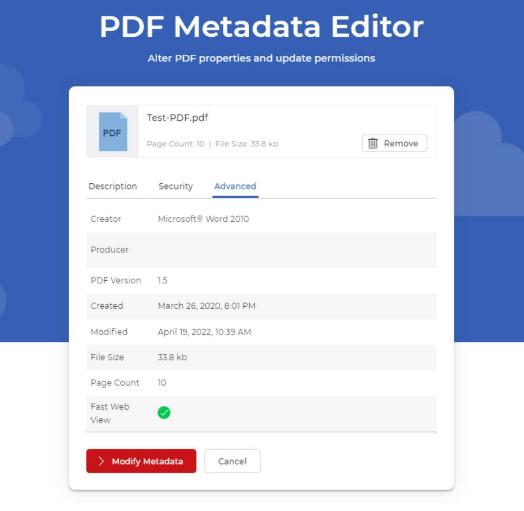 Interfaz del editor de metadatos y del visor