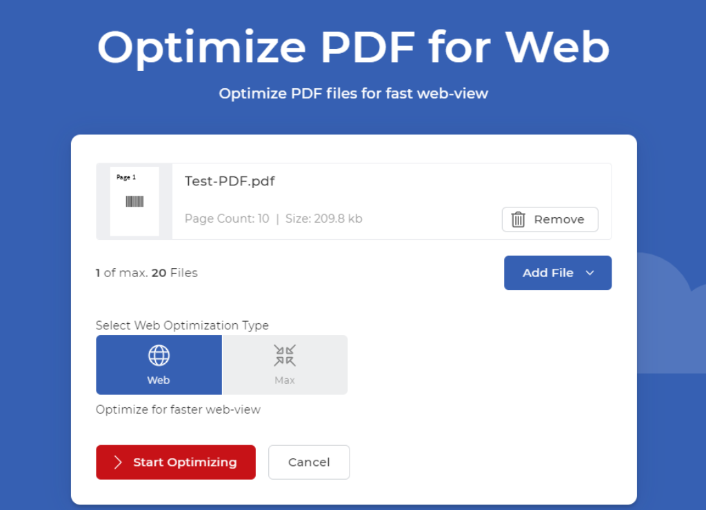 Optimize for Web file uploaded