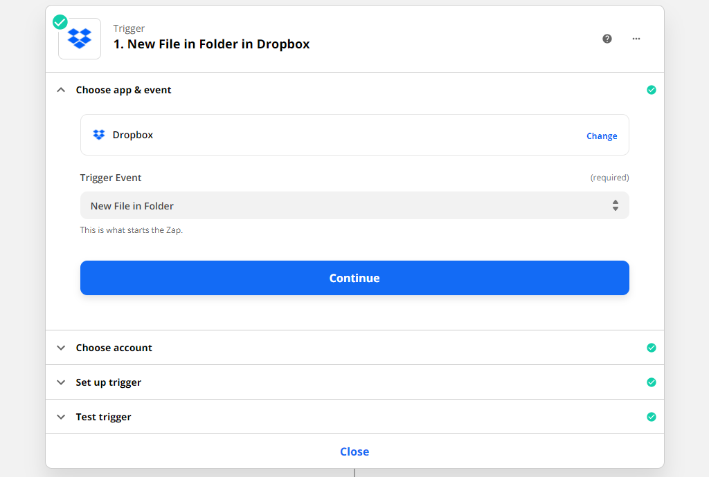 Azione Dropbox nuovo file in cartella