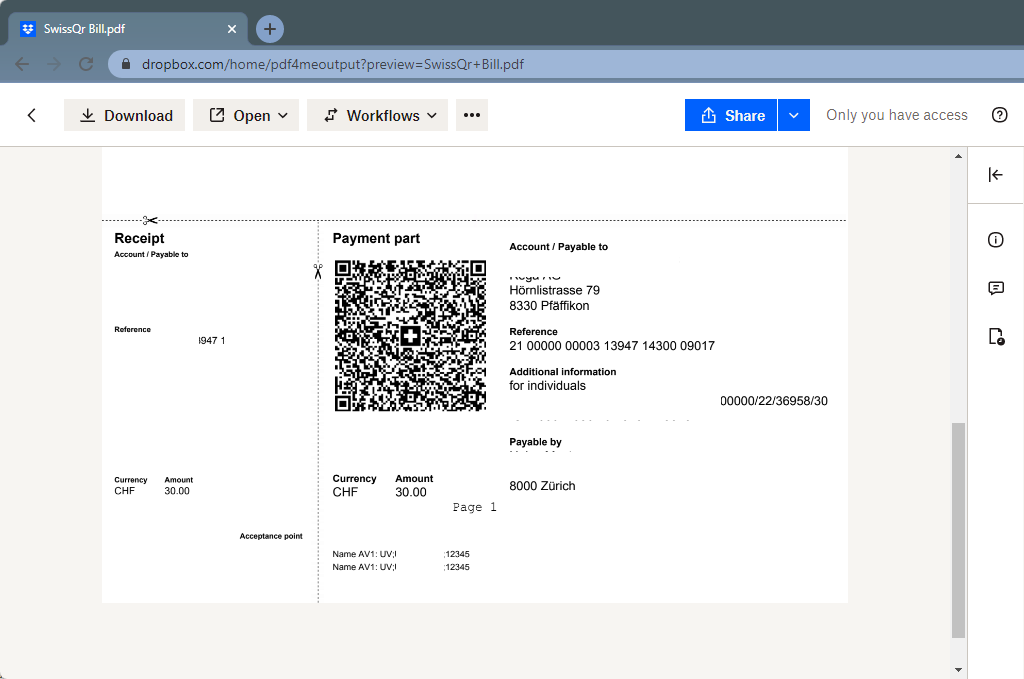 Amostra de saída do código QR Swizz QR