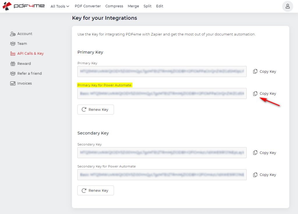 Kunci API atau Diambil dari PDF4me.com