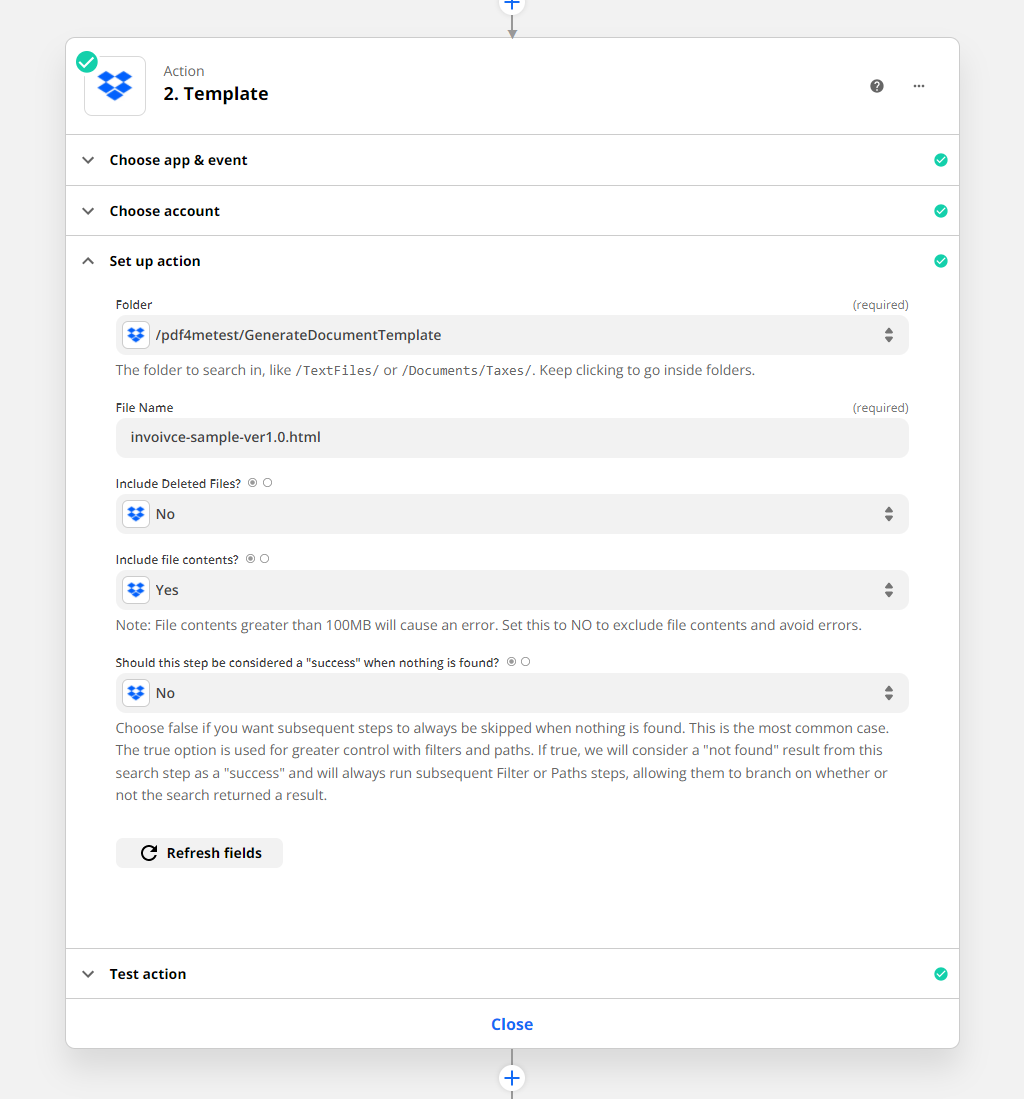 Dropbox klasöründen şablonu indirin