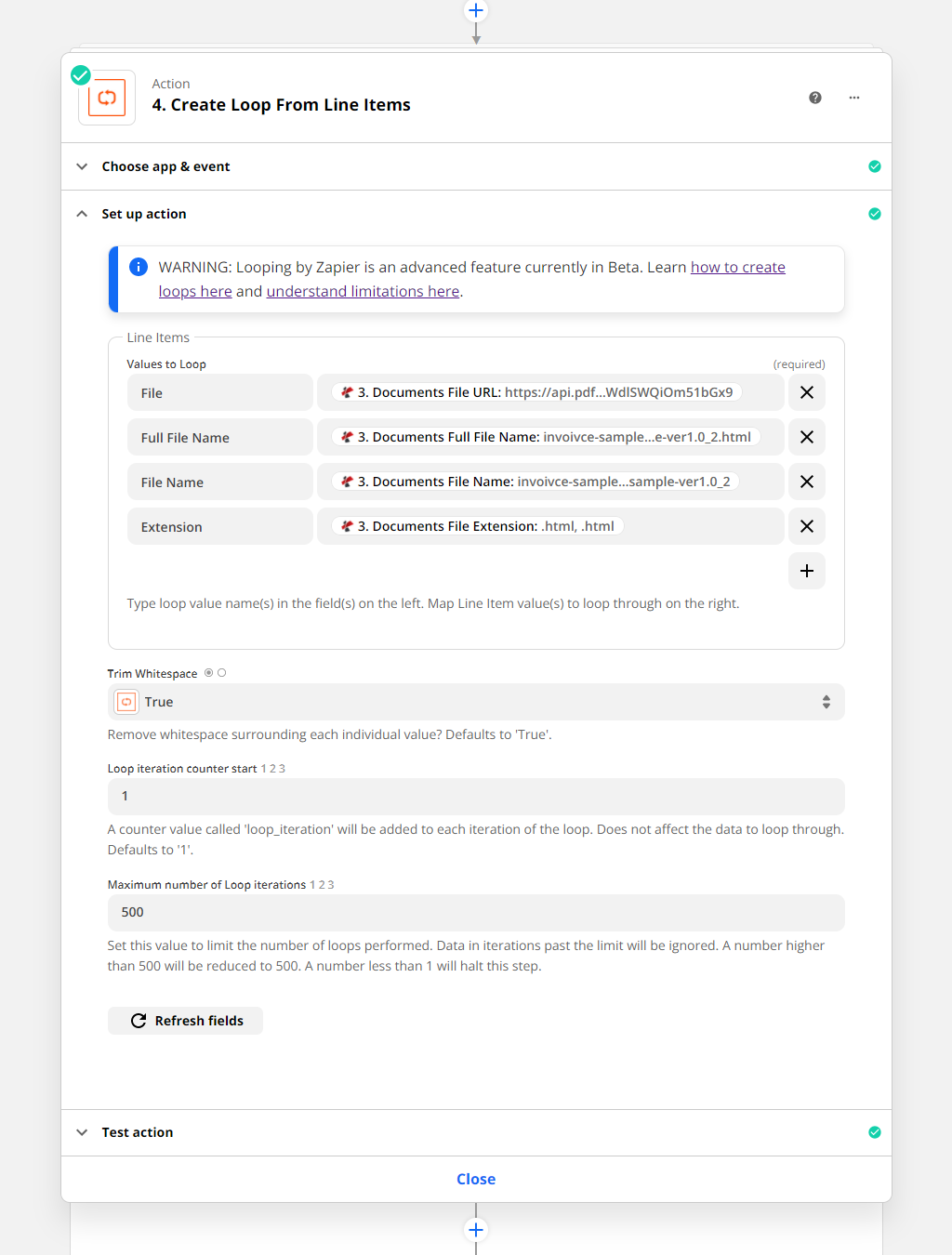 Adicionar um loop aos documentos de saída iterativos