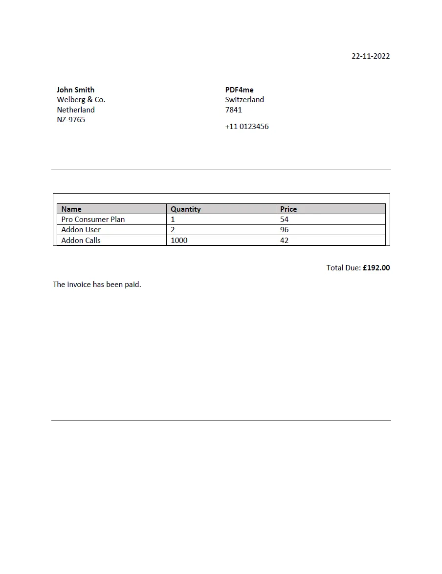 Hasil dari tindakan Mail Merge PDF4me