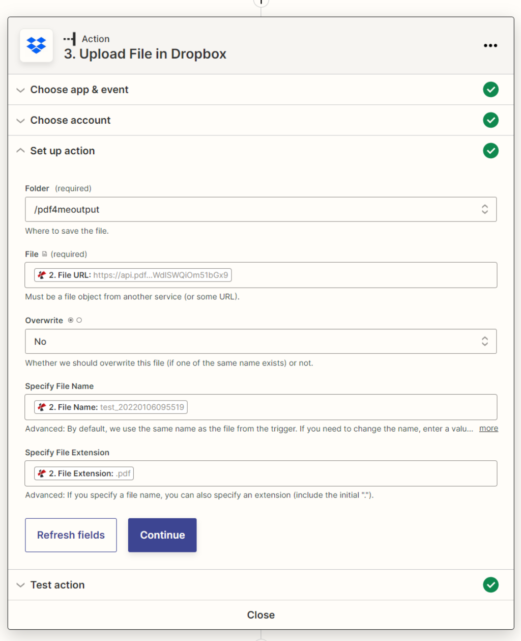 Carica il file in Dropbox