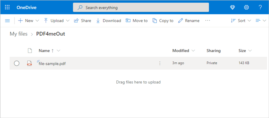 File di output salvato azione PDF4me su OneDrive