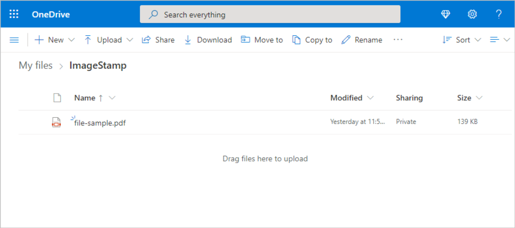 Folder OneDrive dengan tindakan Stempel Gambar PDF4me