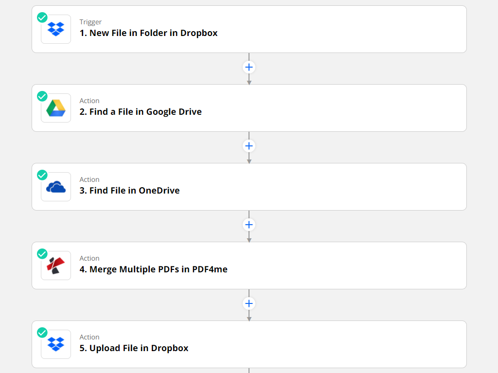 Mehrere PDF-Dateien in Zapier Zap zusammenführen