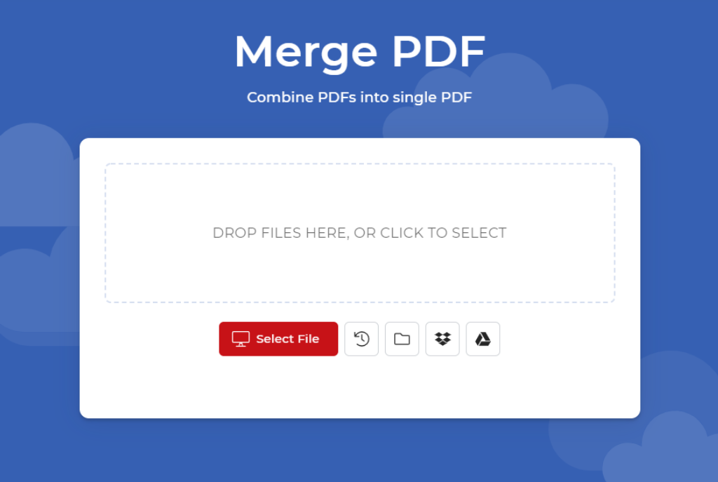 Interfaz de la herramienta PDF4me Merge PDF