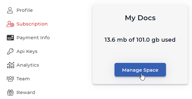 Manage My Docs storage from Account Settings