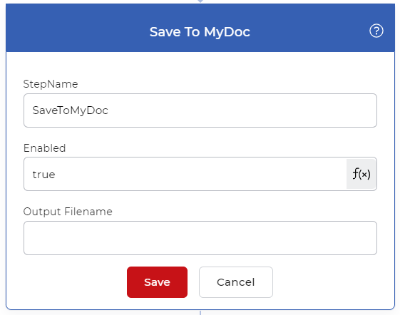 L'action Enregistrer dans Mes Documents de PDF4me Workflows