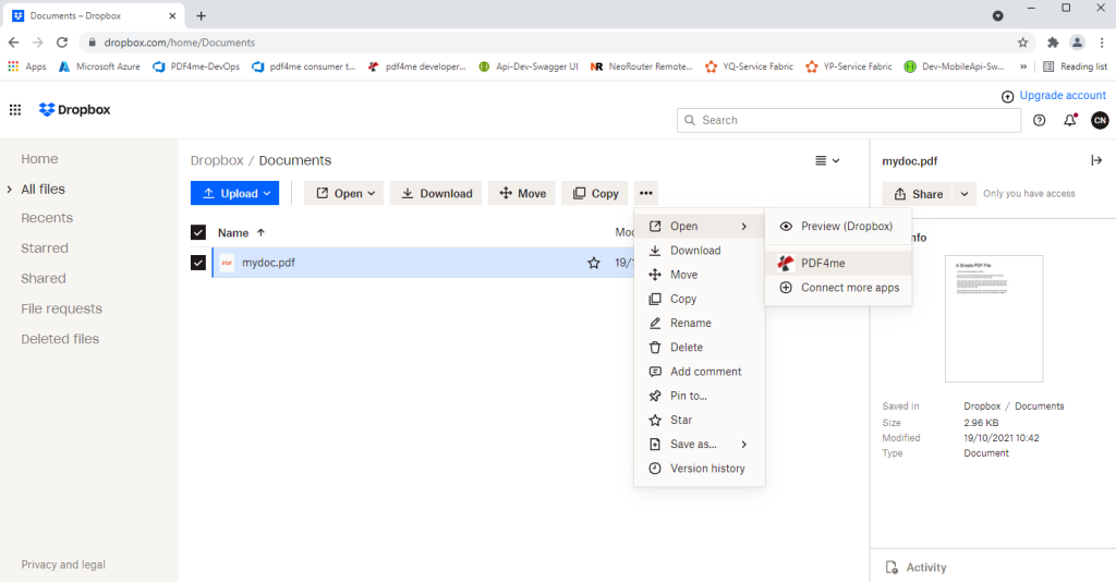 Open PDF files directly from Dropbox in PDF4me 