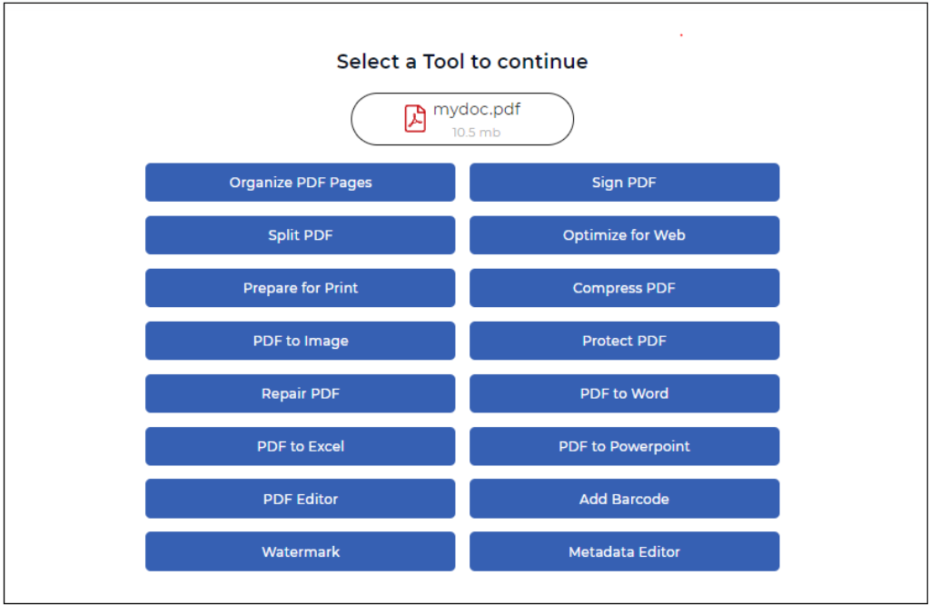 Seleccione la función de la lista de herramientas de PDF4me