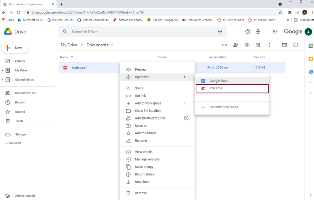 Open PDF files from Googlr Drive directly in PDF4me 