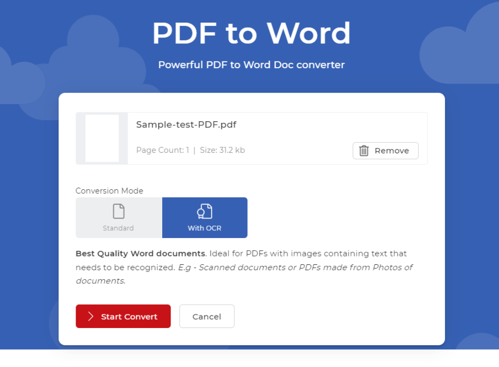 File caricati nel convertitore da PDF a DOCX