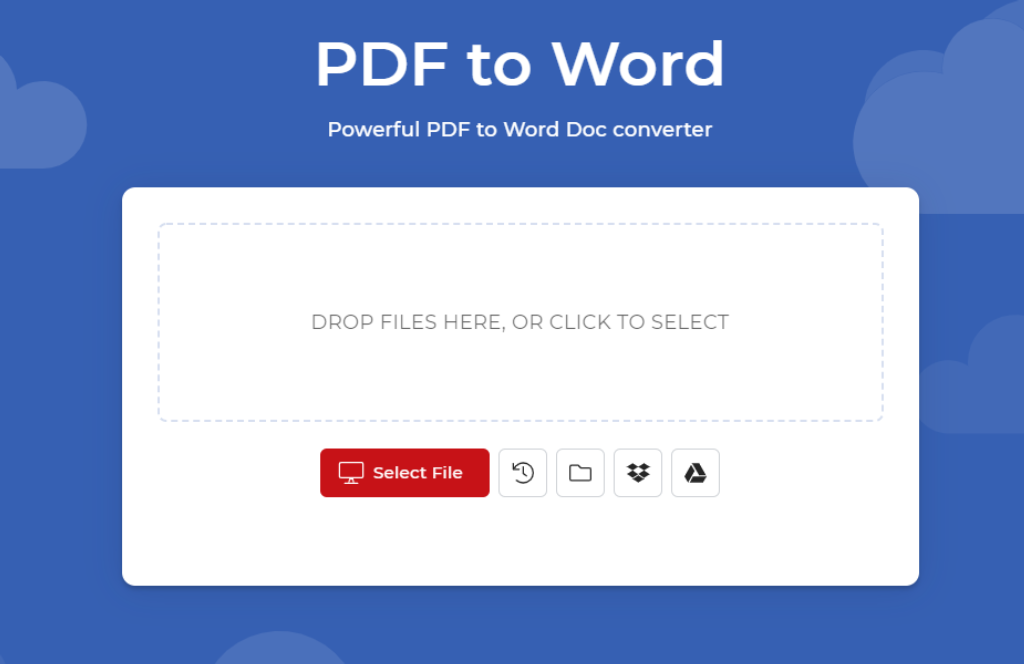 Interface du convertisseur PDF vers Word