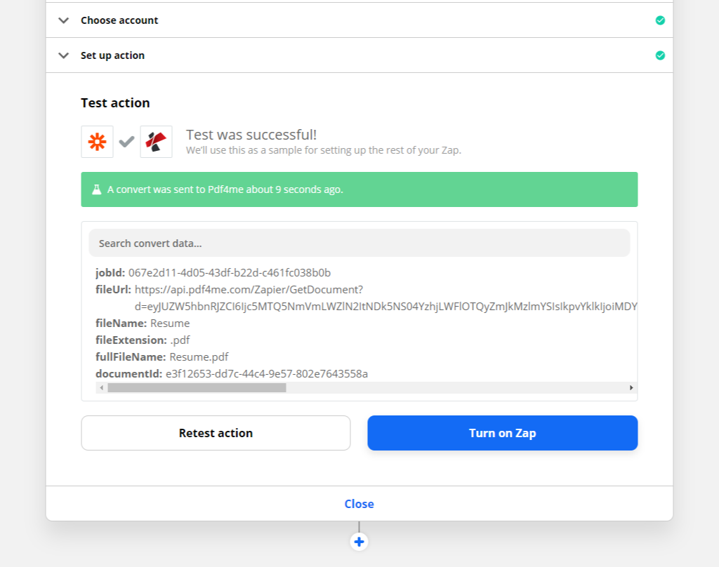 PDF4me action output