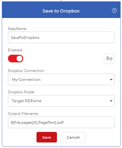 Çıktı dosyalarını okunan metinle adlandırdıktan sonra dropbox'a kaydedin