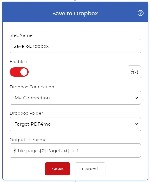 Simpan file output ke Dropbox setelah memberinya nama sesuai dengan teks yang dibaca.