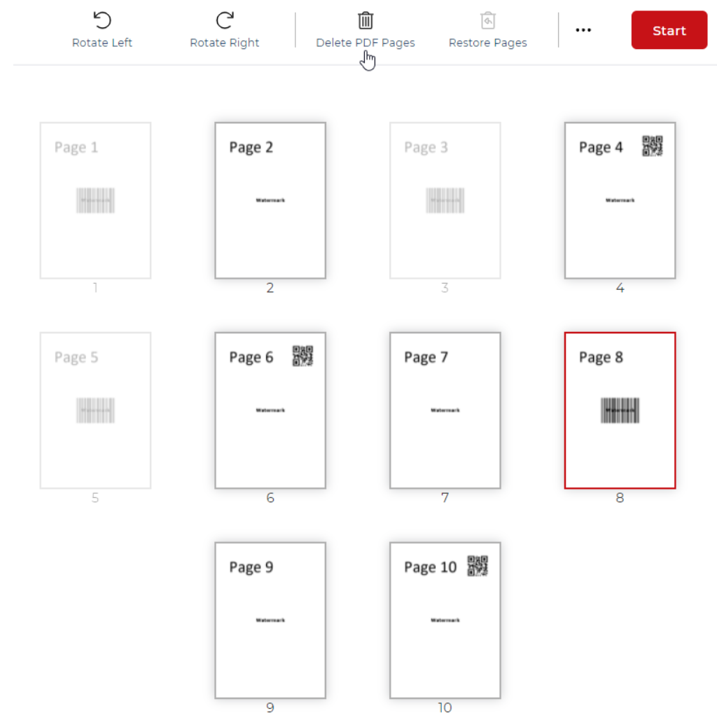 Organize PDF UI fir oage sekection