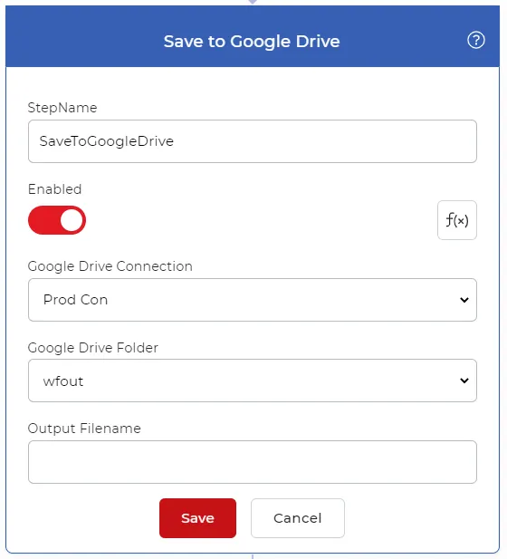 Action « Enregistrer sur Google Drive » pour les flux de travail