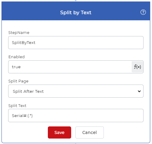 Configuration de l'action Split By Text