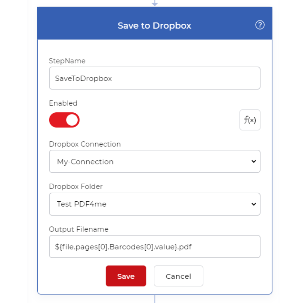 Save to Dropbox in PDF4me Workflow