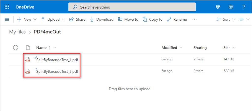 File di output salvato azione PDF4me su OneDrive