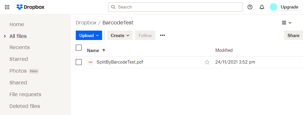 Cartella Dropbox con azione PDF4me Split By Barcode