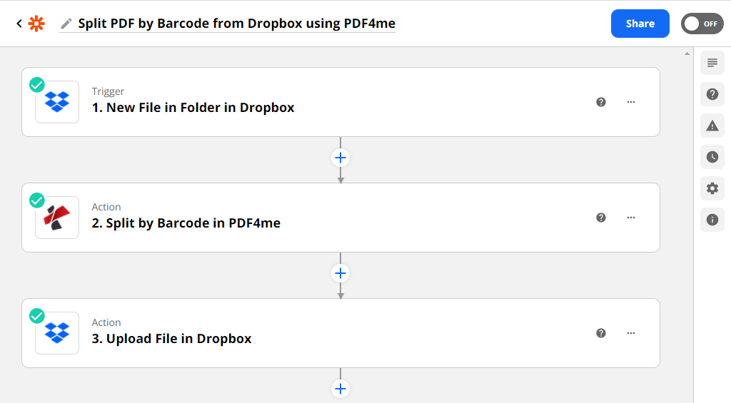 Zapier按条形码分割行动与Dropbox