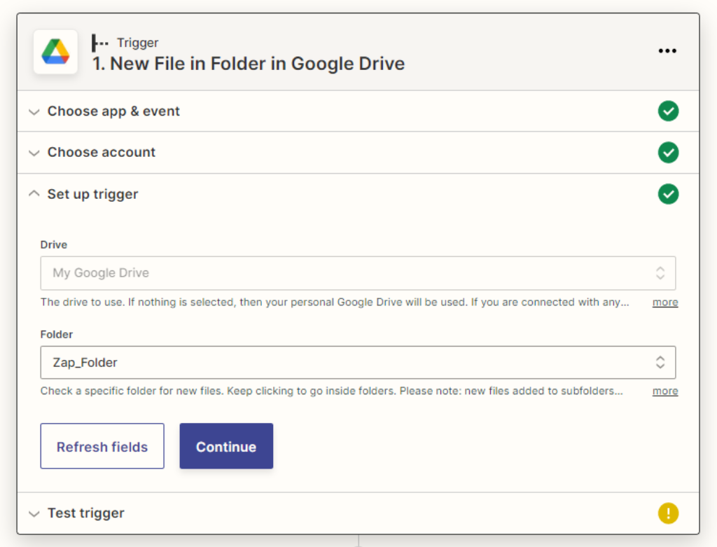Tambahkan pemicu Google Drive untuk Zap