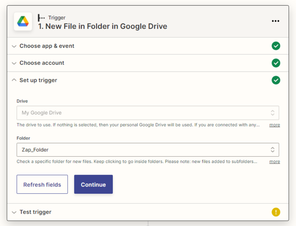 Aggiungere l'attivazione di Google Drive per Zap