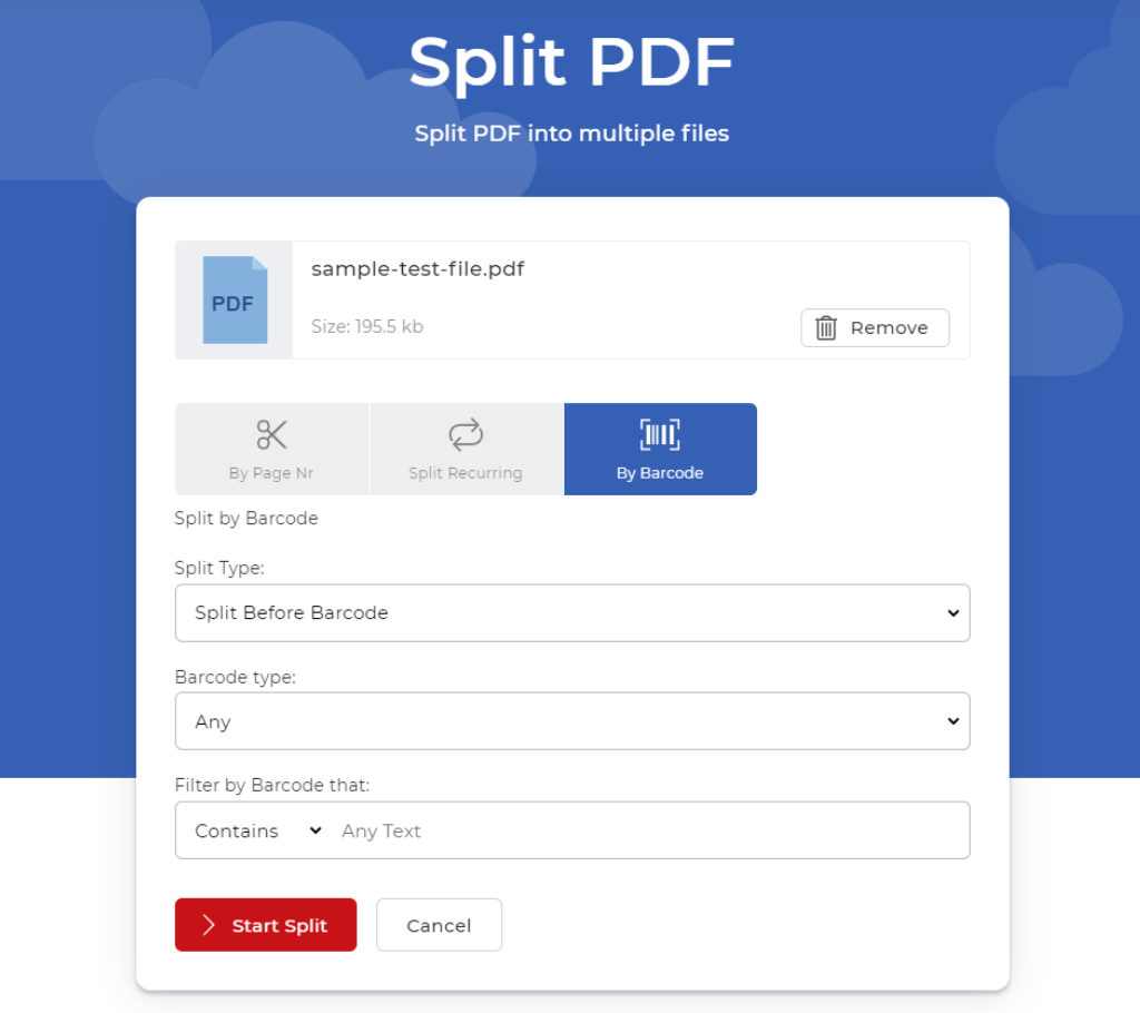 Split by barcode interface